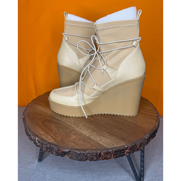 Steve Madden Atomic Wedge Boots Beige Lace-Up Size 8M - Picture 3 of 6